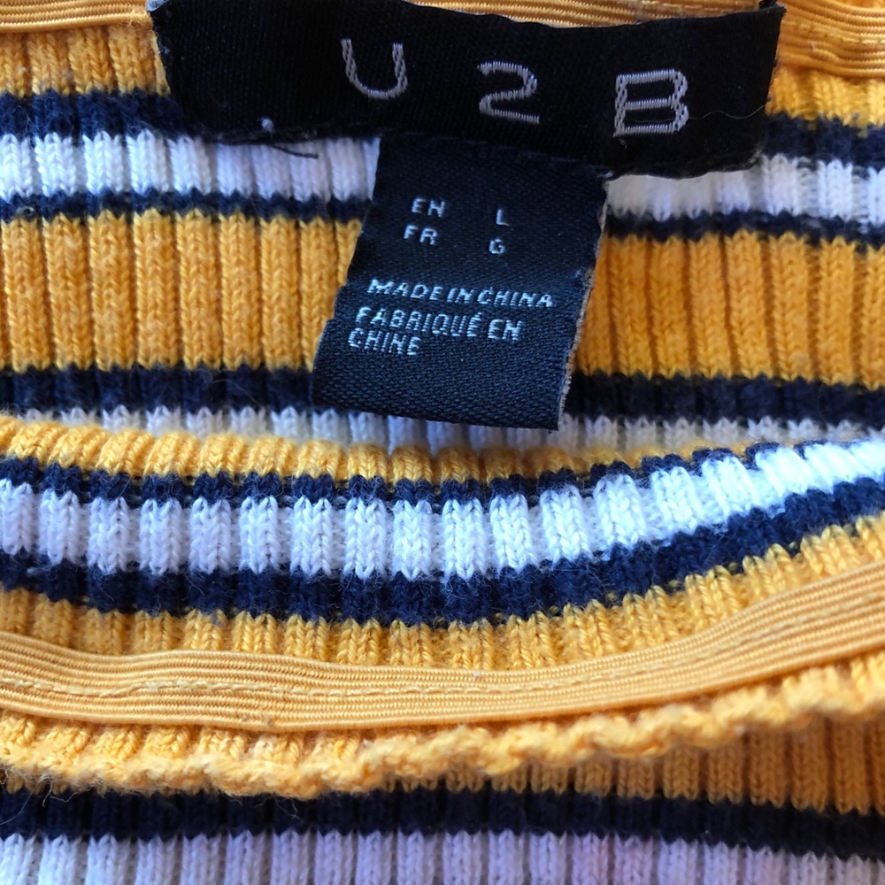 🐝🐝 Striped Crop Top Short Sleeves Square Neck Off Shoulder Yellow Black White - Picture 4 of 6